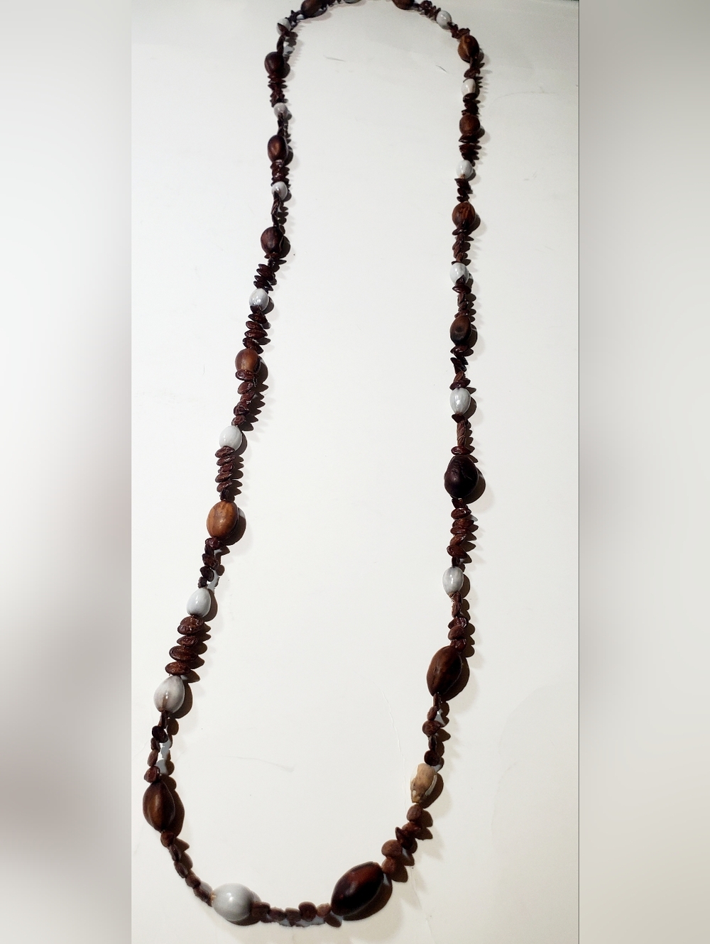 Handcrafted Brown and White Beaded Women's Necklace - Natural Wood and Stone